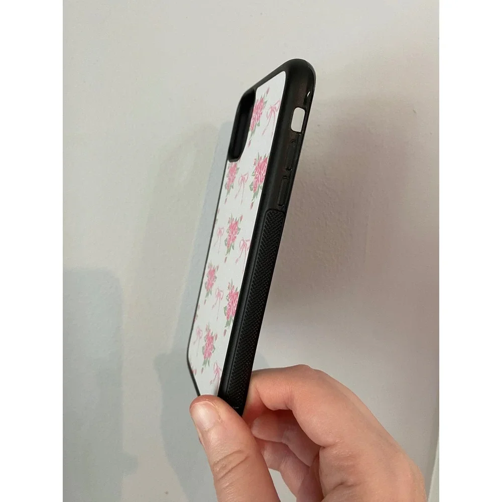 iPhone Case Womens iPhone 11 White Pink Floral Rose Bow Coquette Aesthetic